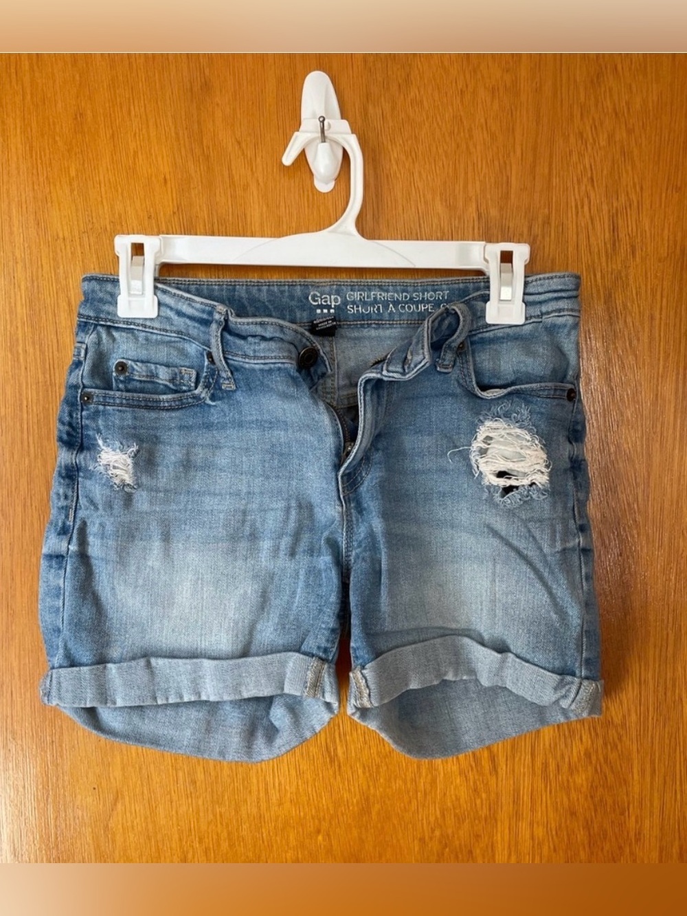 Gap Girlfriend Distressed Denim Shorts - Light Blue